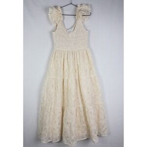 Romantic Cream Lace Maxi Dress with Ruffle Straps